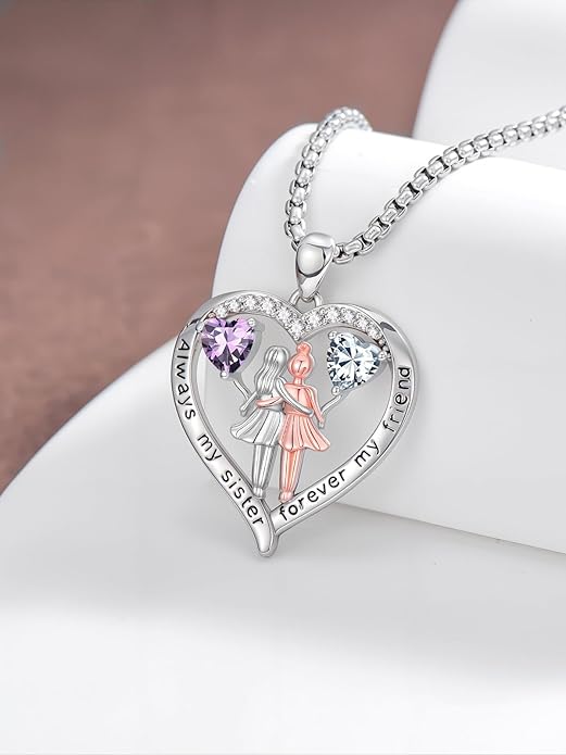 Always My Sister Forever My Friend Birthstone Pendant Necklace Women Jewelry Christmas Valentine Mothers Day Birthday Gifts for Women Sister From Sister