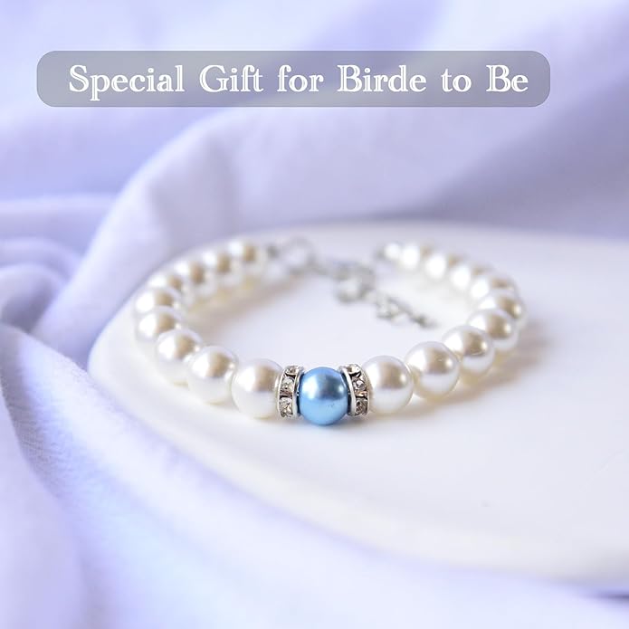 Something Blue Gift for Bride to Be Bride Pearl Beaded Bracelet Bachelorette Party Decorations Bridal Shower Favor Wedding Accessory