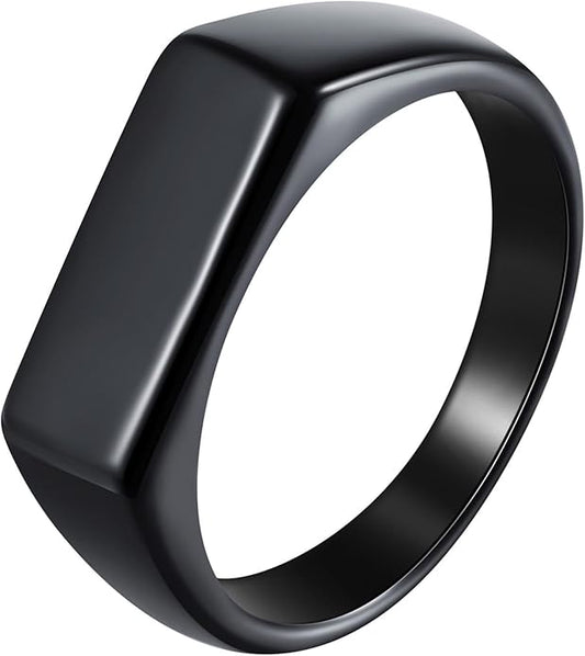 Mens Signet Rings Stainless Steel Pinky Ring for Men Women Silver/Black/Gold Square Cool Finger Ring, Gift for Dad Husband