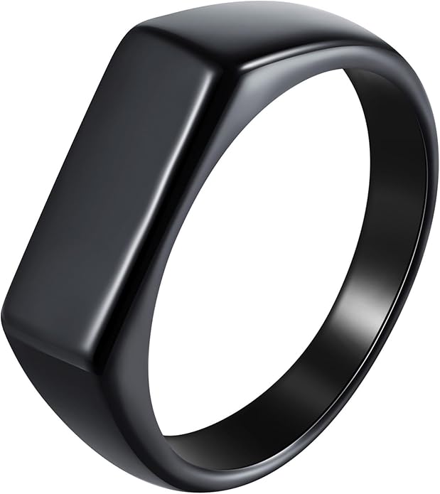 Mens Signet Rings Stainless Steel Pinky Ring for Men Women Silver/Black/Gold Square Cool Finger Ring, Gift for Dad Husband