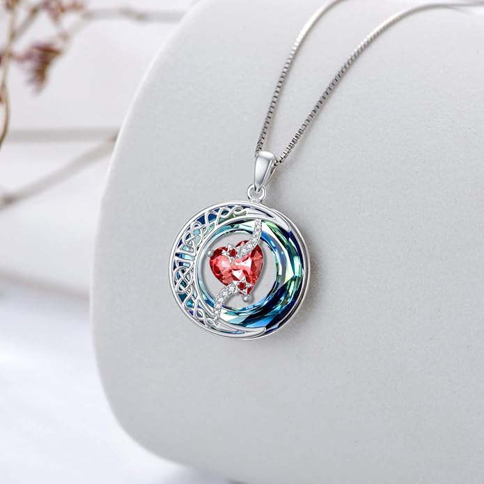 TOUPOP Birthstone Necklace 925 Sterling Silver Moon and Star Pendant with Blue Crystal Celtic Moon Jewelry Birthday Christmas Gifts for Women Mom Wife Her Daughter