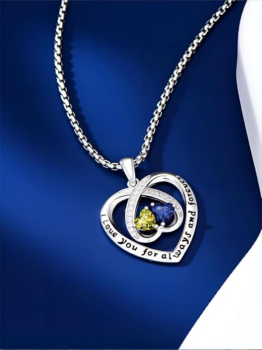 Birthstone Necklaces for Women I Love You for Always and Forever Heart Pendant Necklace Anniversary Jewelry Christmas Valentine Mothers Day Birthday Gifts for Her Wife Girlfriend