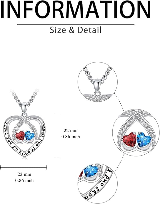Birthstone Necklaces for Women I Love You for Always and Forever Heart Pendant Necklace Anniversary Jewelry Christmas Valentine Mothers Day Birthday Gifts for Her Wife Girlfriend