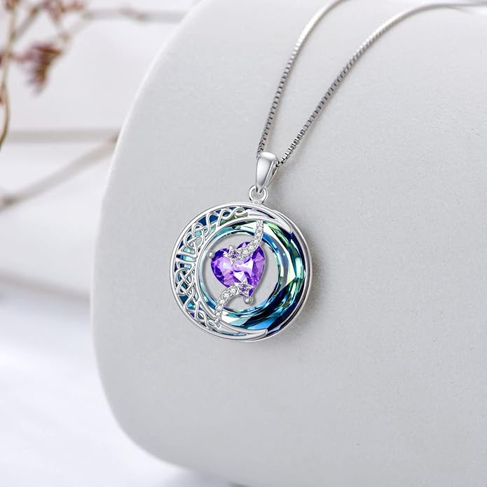 TOUPOP Birthstone Necklace 925 Sterling Silver Moon and Star Pendant with Blue Crystal Celtic Moon Jewelry Birthday Christmas Gifts for Women Mom Wife Her Daughter