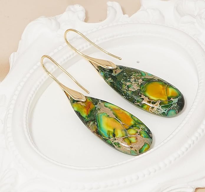 Natural Stone Earrings Waterdrop Stone Dangle Earrings for Women