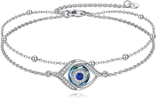 Witches Knot/Double Circle/Dragonfly/Butterfly/Bracelet Sterling Silver Adjustable Charm Bracelet Summer Beach Foot Chain Jewelry for Women Girls Gifts