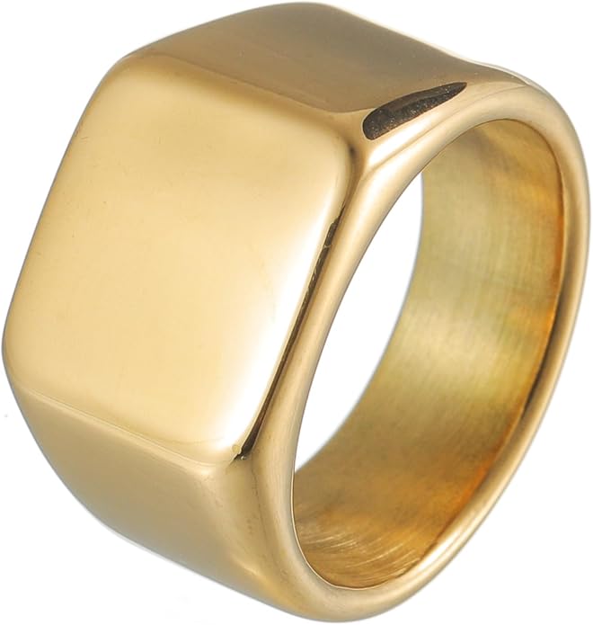 Mens Signet Rings Stainless Steel Pinky Ring for Men Women Silver/Black/Gold Square Cool Finger Ring, Gift for Dad Husband