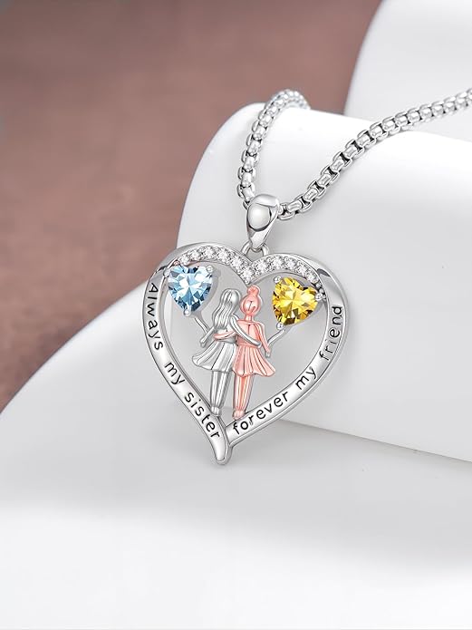 Always My Sister Forever My Friend Birthstone Pendant Necklace Women Jewelry Christmas Valentine Mothers Day Birthday Gifts for Women Sister From Sister