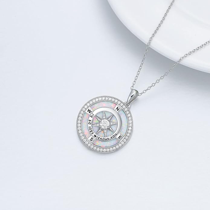 TOUPOP Compass Necklace for Women 925 Sterling Silver I'd be Lost without You Compass Pendant Birthstone Necklaces Anniversary Jewelry Birthday Gift for Girlfriend Wife Graduation Gifts for Her Daugthter