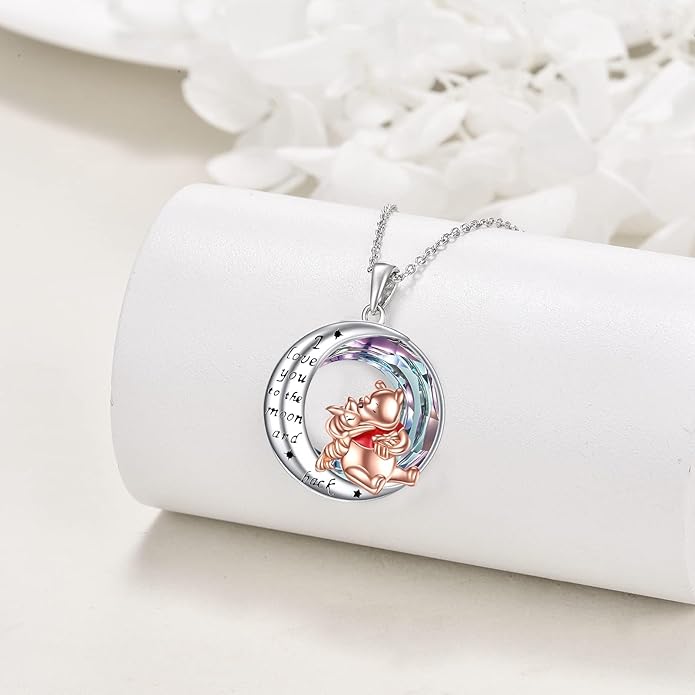 LILALO Bear Necklace Sterling Silver Moon Jewelry with I Love You To the Moon And Back Bear Gifts