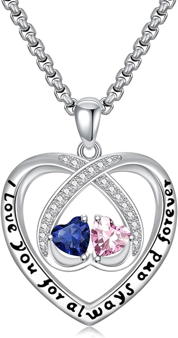 Birthstone Necklaces for Women I Love You for Always and Forever Heart Pendant Necklace Anniversary Jewelry Christmas Valentine Mothers Day Birthday Gifts for Her Wife Girlfriend