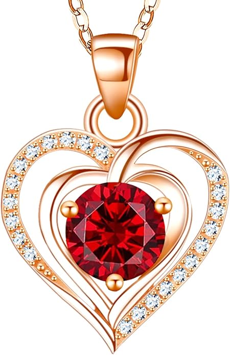 RIVIKO Heart Birthstone Pendant Necklace for Women 925 Sterling Silver Zirconia Necklaces Wedding Anniversary Birthday Mothers Day Jewelry Gifts For Her Mother Wife