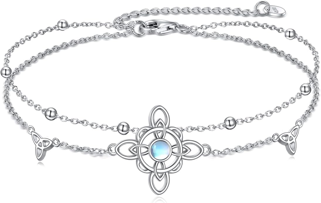 Witches Knot/Double Circle/Dragonfly/Butterfly/Bracelet Sterling Silver Adjustable Charm Bracelet Summer Beach Foot Chain Jewelry for Women Girls Gifts