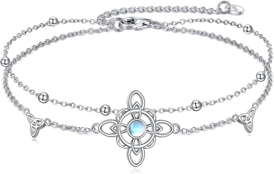 Witches Knot/Double Circle/Dragonfly/Butterfly/Bracelet Sterling Silver Adjustable Charm Bracelet Summer Beach Foot Chain Jewelry for Women Girls Gifts