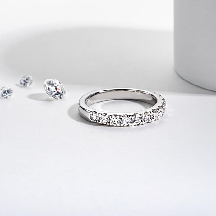 Moissanite Eternity Rings Wedding Bands 2.5MM D Color VVS1 Round Cut Moissanite Diamond 925 Sterling Silver Half Eternity Band Anniversary Rings for Women