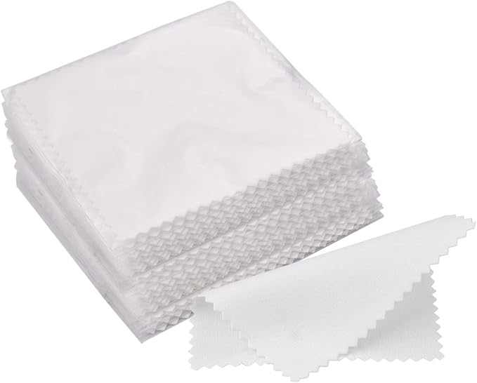 SEVENWELL 50pcs Jewelry Cleaning Cloth White Polishing Cloth for Sterling Silver Gold Platinum Small Polish Cloth 8x8cm