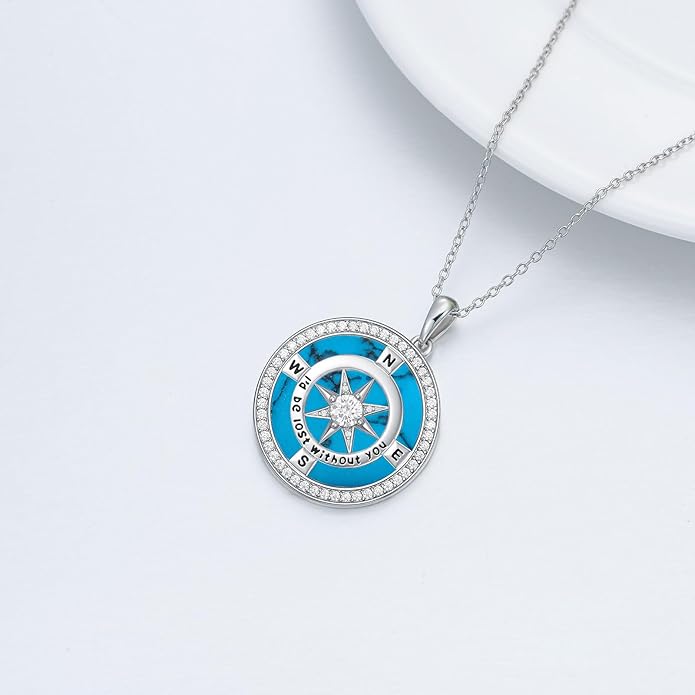 TOUPOP Compass Necklace for Women 925 Sterling Silver I'd be Lost without You Compass Pendant Birthstone Necklaces Anniversary Jewelry Birthday Gift for Girlfriend Wife Graduation Gifts for Her Daugthter