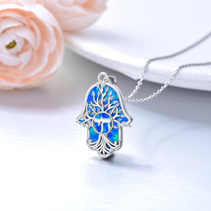 Hamsa Necklace 925 Sterling Silver Evil Eye/Lotus Flower/Star of David/Chai/Yin Yang Hamsa Hand Pendant Jewelry Hand of Fatima Gifts for Women