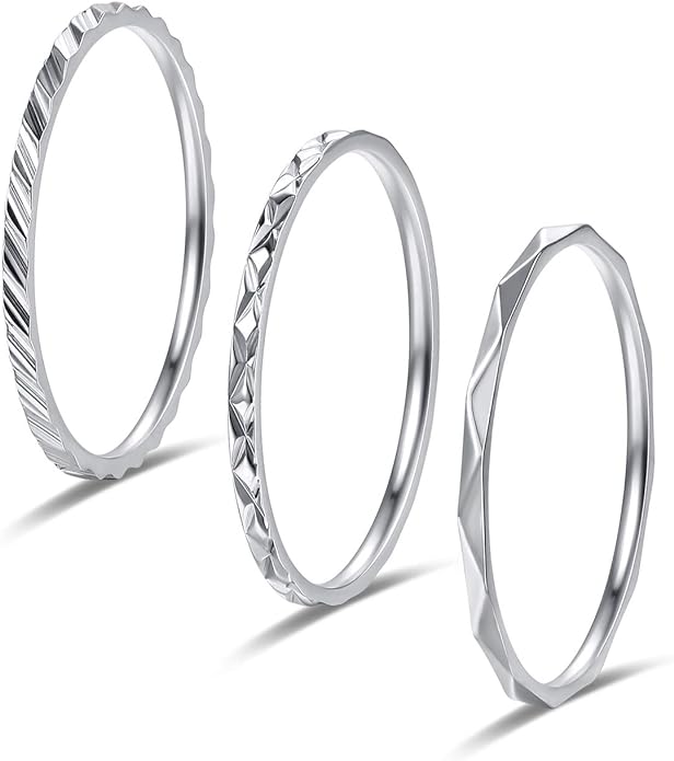 KAZITSAN 1mm 3pc Women Men Stainless Steel Rings fashion Plain Band Knuckle Stacking Midi Rings Silver/Rose Gold Wedding Band Comfort Fit