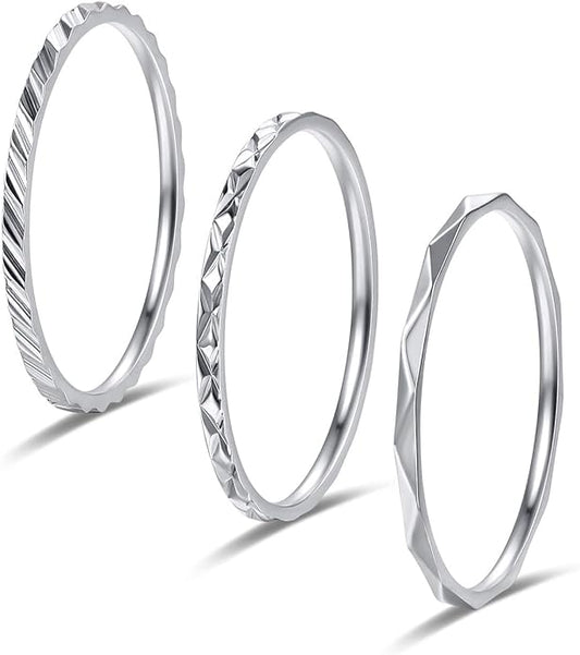 KAZITSAN 1mm 3pc Women Men Stainless Steel Rings fashion Plain Band Knuckle Stacking Midi Rings Silver/Rose Gold Wedding Band Comfort Fit