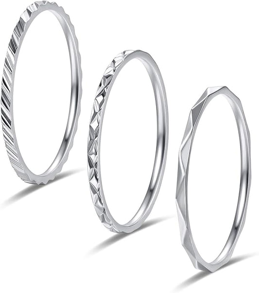 KAZITSAN 1mm 3pc Women Men Stainless Steel Rings fashion Plain Band Knuckle Stacking Midi Rings Silver/Rose Gold Wedding Band Comfort Fit