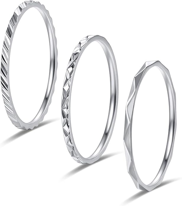 KAZITSAN 1mm 3pc Women Men Stainless Steel Rings fashion Plain Band Knuckle Stacking Midi Rings Silver/Rose Gold Wedding Band Comfort Fit