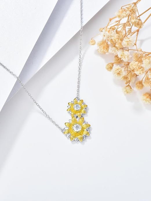 Sunflower Necklace for Women, 18K Gold Plated Silver Moissanite Sunflower Heart/Cross Pendant Necklace You are My Sunshine Gifts Sunflower Jewelry Birthday Christmas Mothers Day Gifts for Her Girlfriend Wife