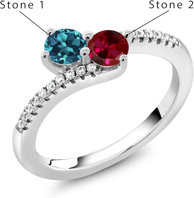 Gem Stone King 925 Sterling Silver Customized and Personalized Promise Love Bypass Gemstone Birthstone 2 Stone Fashion Mothers Ring For Women