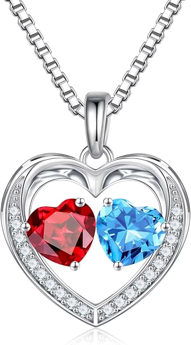 Iefil Birthstone Jewelry for Women - 925 Sterling Silver Birthstone Necklace, Anniversary Birthday Gifts for Women, Jewelry Gifts for Her Wife Mom Daughter
