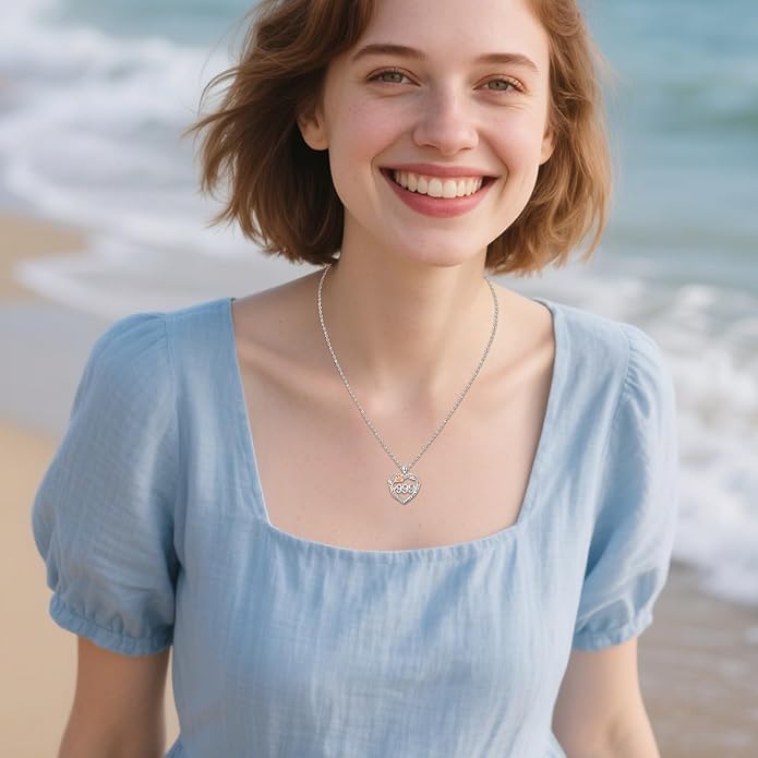 Number Necklace for Women 925 Sterling Silver Rose Angel Numbers Necklace Jewelry Birthday Gift for Grandma Mother