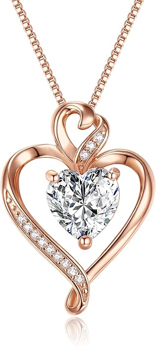 Heart Necklaces for Women 925 Sterling Silver Pendant Necklace Rose Gold Plated White Gold/14K Gold Plated Love Necklace for Her Girlfriend Wife Valentines Day Birthday Women Jewelry 18"+2"
