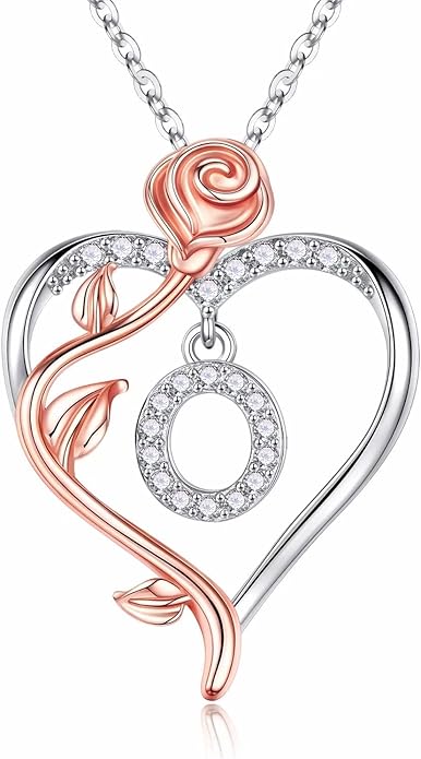 Iefil Rose Heart Necklaces Gifts for Women - 925 Sterling Silver Rose Heart Initial Necklace, Anniversary Birthday Gifts for Women, Jewelry Gift for Her Wife Girlfriend Mom Daughter