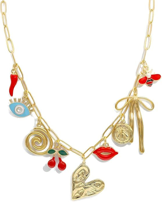 Chunky Retro Heart Necklace for Women Antique Layer Beach Ocean Moon Stars Western Boho Charm Necklaces Retro Link Chain Jewelry