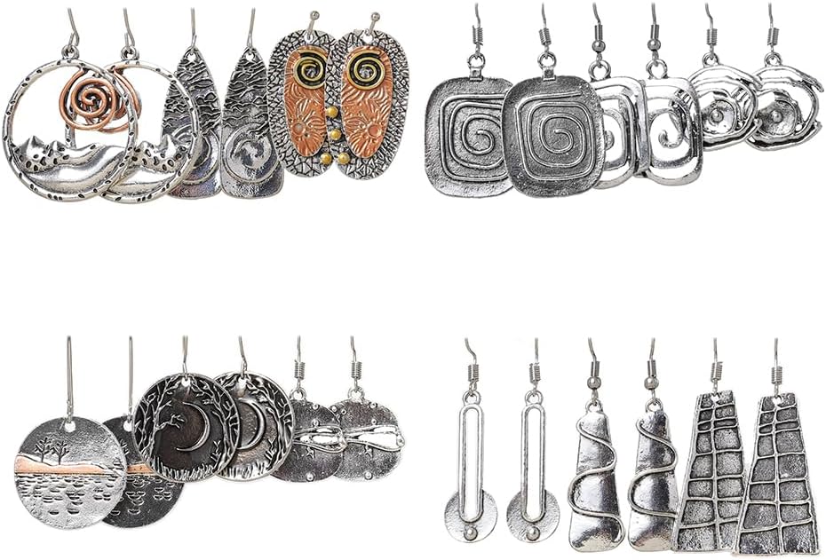 12 Pairs Vintage Geometric Druse Crystal Drop Dangle Earrings Ethnic Style Vintage Boho Jewelry Waterdrop Earrings Jewelry Set for Women