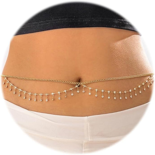JFORYOU Waist Chain for Women Layered Belly Chain for The Waist Adjustable Waterproof Sexy Bikini Satellite Beads Chain Summer Non Tarnish Body Chain Jewelry for Women