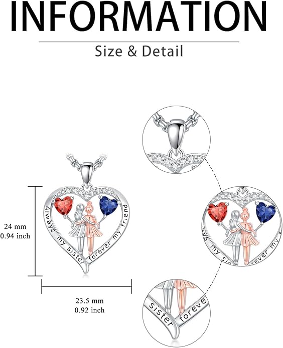 Always My Sister Forever My Friend Birthstone Pendant Necklace Women Jewelry Christmas Valentine Mothers Day Birthday Gifts for Women Sister From Sister