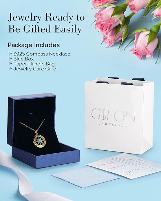 S925 Necklace Gift for Wife |Compass Jewelry |Women Anniversary |Sterling Silver |Girlfriend Birthday Gifts for Her Valentines |I'd be Lost without You |Jewel 18K Gold