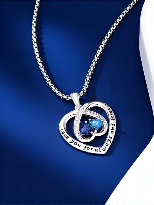 Birthstone Necklaces for Women I Love You for Always and Forever Heart Pendant Necklace Anniversary Jewelry Christmas Valentine Mothers Day Birthday Gifts for Her Wife Girlfriend