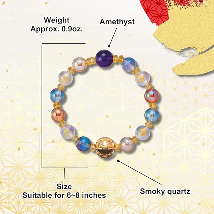 Japan money luck feng shui Daruma bracelet wealth friendship Japanese traditional lucky charm good fortune unisex 6-8 inches stretch