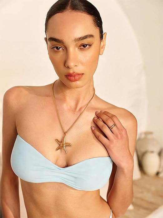 18k Gold Chain Link Necklace for Women, Baroque Pearl/Compass Pendant Necklace