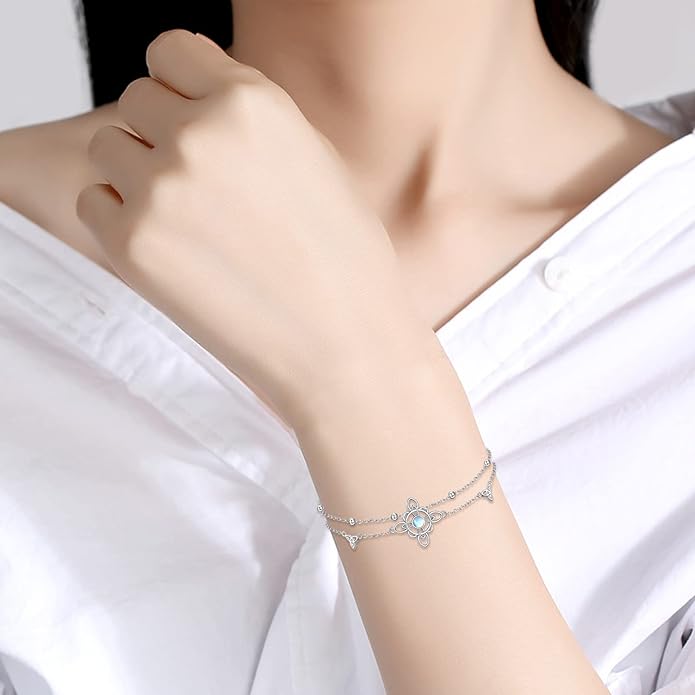 Witches Knot/Double Circle/Dragonfly/Butterfly/Bracelet Sterling Silver Adjustable Charm Bracelet Summer Beach Foot Chain Jewelry for Women Girls Gifts