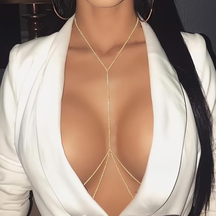 Chest Body Chains for Women Silver Gold Sexy Layered Bikini Bra Body Chain Necklace Belly Waist Chain Summer Beach Body Jewelry