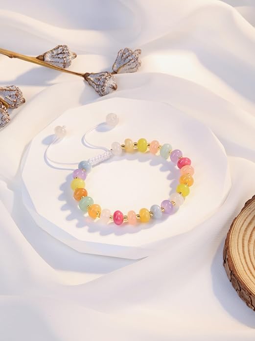 PESOENTH Healing Crystal Gemstone Colorful Beaded Bracelets for Women,Natural Chakra Stone Summer Surfer Beach Boho Bracelet jewelry Gifts for Women Ladies