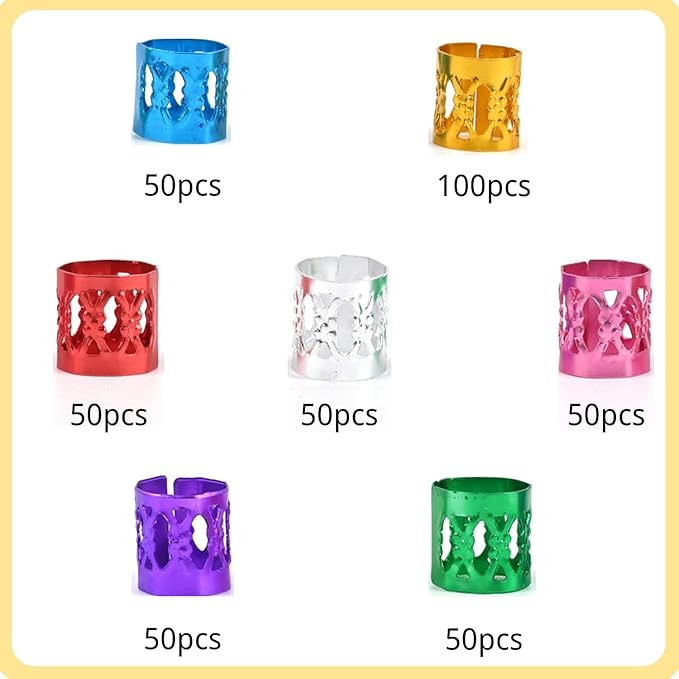 400pcs Hair Jewelry for Braids, Dreadlocks, Beads, Cuffs, Rings & Clips - Colorful Aluminum, Adjustable Metal Hair Accessories for Women & Girls (Multi-colored)