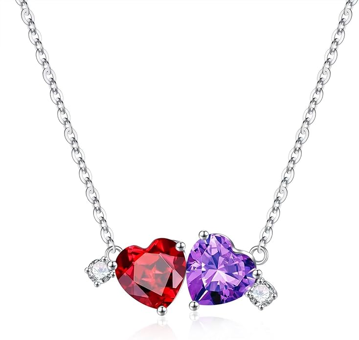 Iefil Double Birthstone Necklace for Women - 0.8CT 925 Sterling Silver Birthstone Necklace, Gifts for Her Wife Girlfriend Mom