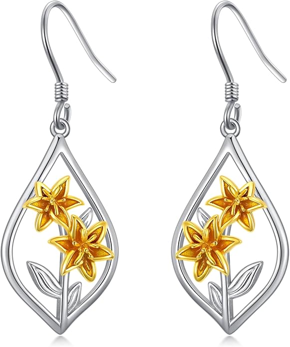 Scottish Thistle/Sunflower/Violet/Daffodil/Orchid Earrings Sterling Silver Flower Dangle Dangling Drop Boho Earrings Jewelry Gifts for Women