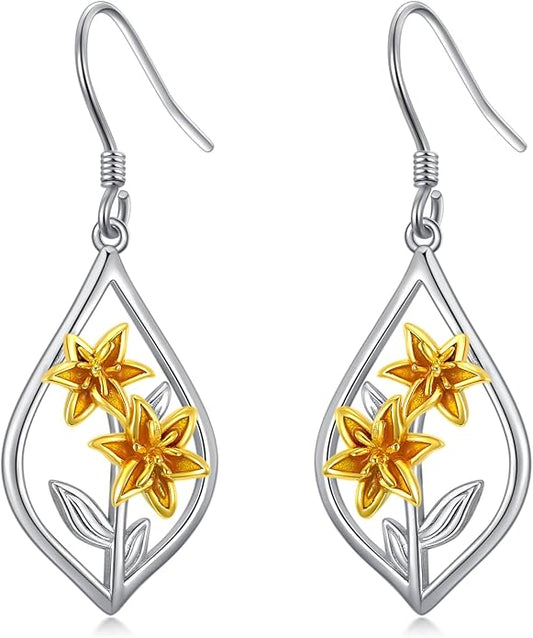 Scottish Thistle/Sunflower/Violet/Daffodil/Orchid Earrings Sterling Silver Flower Dangle Dangling Drop Boho Earrings Jewelry Gifts for Women