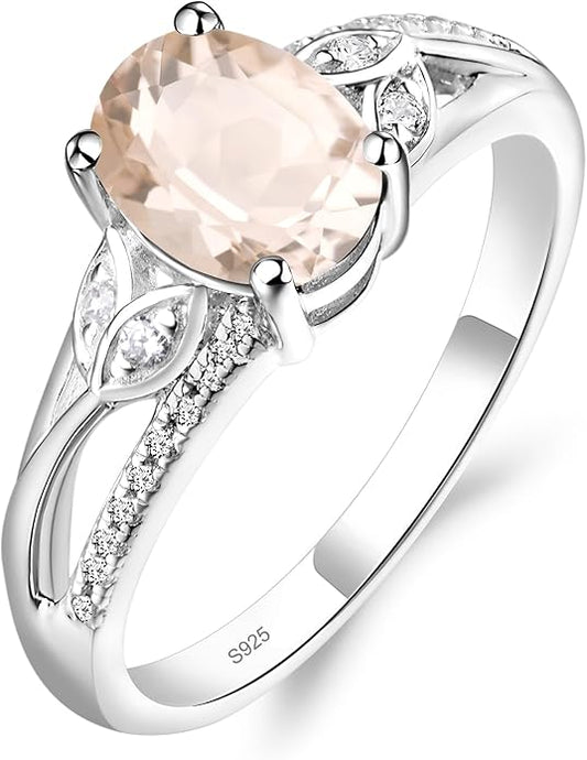 925 Sterling Silver Oval Shaped 8X6 MM Gemstone Ring Leaf Engagement Ring for Women Jewelry