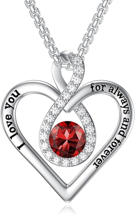 I Love You For Always and Forever Birthstone Necklace Infinity Love Heart Pendant Jewelry Christmas Valentine Mothers Day Birthday Gifts for Women Her Wife Girlfriend