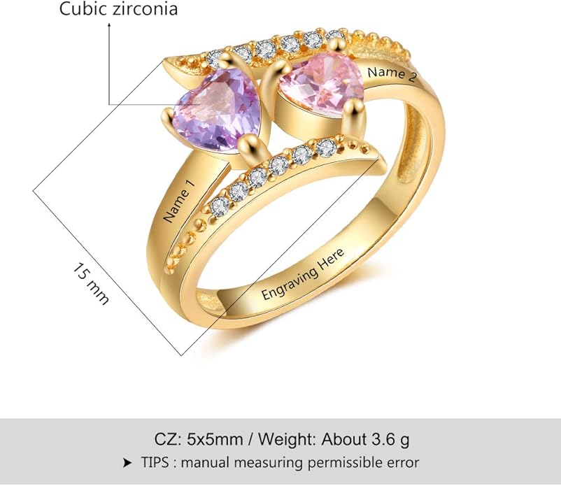 JewelOra Personalized Birthstone Rings for Women Promise Rings for Her Women Mother Rings with Engraved 2 Names Customized Gifts for Mom